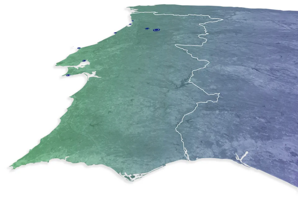 Mapa das filiais da Gialmar nos portos de pesca portugueses